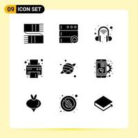 Pack of 9 creative Solid Glyphs of digital space technology planet printer Editable Vector Design Elements