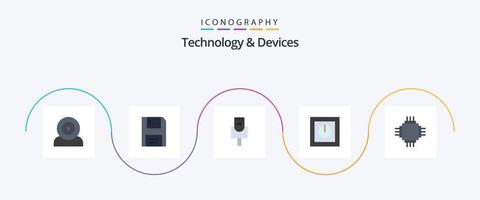 Paquete de 5 iconos planos de dispositivos que incluye chip. seguro. flexible. productos dispositivos vector