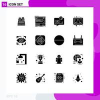 Pack of 16 Modern Solid Glyphs Signs and Symbols for Web Print Media such as study ethanol studio chemistry message Editable Vector Design Elements