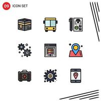 Group of 9 Filledline Flat Colors Signs and Symbols for data center business vehicle gear setting planning Editable Vector Design Elements