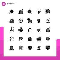 25 Thematic Vector Solid Glyphs and Editable Symbols of graphic design hat creative network Editable Vector Design Elements