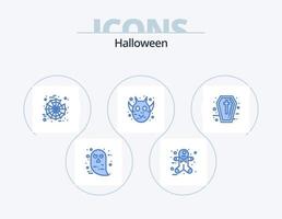 paquete de iconos azul de halloween 5 diseño de iconos. Días festivos. ataúd. araña. signo. frankenstein vector