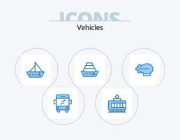 vehículos icono azul paquete 5 diseño de iconos. . zepelín. Embarcacion. dirigible. transatlántico