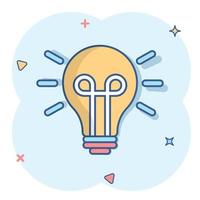 Light bulb icon in comic style. Lightbulb vector cartoon illustration pictogram. Lamp idea business concept splash effect.