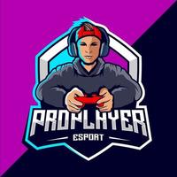 Pro player esports game logo design vector