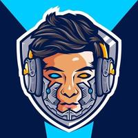 Head Cyborg Gamer esport logo design vector