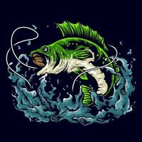 Bass fishing illustration logo design vector