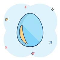 Egg icon in comic style. Breakfast cartoon vector illustration on white isolated background. Eggshell splash effect business concept.