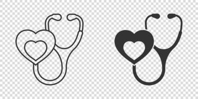 icono de estetoscopio en estilo plano. ilustración de vector de diagnóstico de corazón sobre fondo aislado. concepto de negocio de signo de medicina.