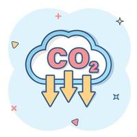 icono de co2 en estilo cómico. ilustración de vector de dibujos animados de emisión sobre fondo blanco aislado. concepto de negocio de efecto de salpicadura de reducción de gas.