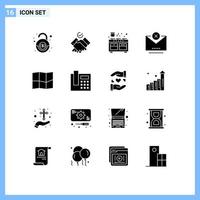 Universal Icon Symbols Group of 16 Modern Solid Glyphs of map email kitchen close block Editable Vector Design Elements