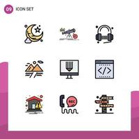 Set of 9 Modern UI Icons Symbols Signs for computer mountain customer cloud song Editable Vector Design Elements