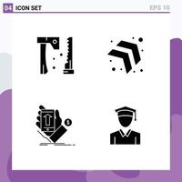 Solid Glyph Pack of 4 Universal Symbols of ax shopping tools right currency Editable Vector Design Elements
