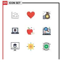 Set of 9 Vector Flat Colors on Grid for apple computer like laptop management Editable Vector Design Elements