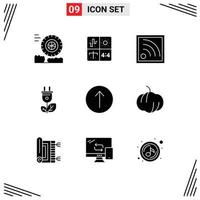 Set of 9 Commercial Solid Glyphs pack for up arrow connection power energy Editable Vector Design Elements