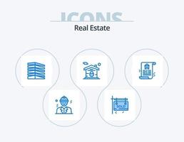 Real Estate Blue Icon Pack 5 Icon Design. document. lock. building. house. estate vector