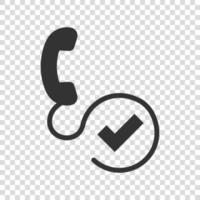 Phone check mark icon in flat style. Smartphone approval vector illustration on white isolated background. Confirm business concept.