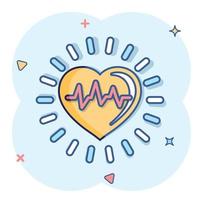 Arterial blood pressure icon in comic style. Heartbeat monitor cartoon vector illustration on isolated background. Pulse diagnosis splash effect sign business concept.