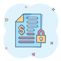 Financial statement icon in comic style. Document with lock cartoon vector illustration on white isolated background. Report splash effect business concept.