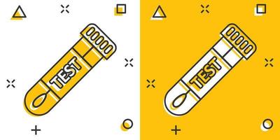 icono de prueba de coronavirus en estilo cómico. covid-19 ilustración vectorial de dibujos animados sobre fondo aislado. concepto de negocio de signo de efecto de salpicadura de diagnóstico médico. vector