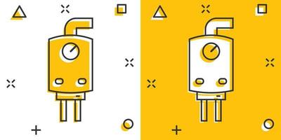 icono de caldera de gas en estilo cómico. ilustración de vector de dibujos animados de calentador sobre fondo aislado. concepto de negocio de signo de efecto de salpicadura de ebullición.