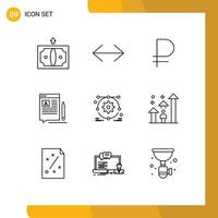 9 Universal Outline Signs Symbols of development article ruble edit blog Editable Vector Design Elements