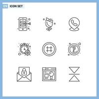 Set of 9 Modern UI Icons Symbols Signs for ui hash tag phone timer progress Editable Vector Design Elements