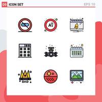 Set of 9 Modern UI Icons Symbols Signs for plumber gauge bell technology business Editable Vector Design Elements