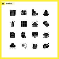 Set of 16 Modern UI Icons Symbols Signs for education bag mecca playstation joystick Editable Vector Design Elements