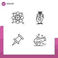 Mobile Interface Line Set of 4 Pictograms of research marker science brain cannon Editable Vector Design Elements