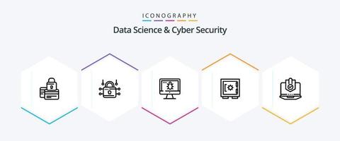 Data Science And Cyber Security 25 Line icon pack including secure. locker. security. lock. screen vector
