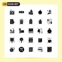 Set of 25 Vector Solid Glyphs on Grid for hand chinese card china security Editable Vector Design Elements