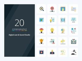 20 Digital Law And Sound Studio Flat Color icon for presentation vector