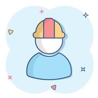 icono de trabajador de la construcción en estilo cómico. ilustración de dibujos animados de vector de empleado de fábrica sobre fondo blanco aislado. efecto de salpicadura de concepto de negocio de gerente de arquitecto.