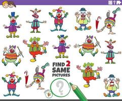 find two same cartoon clown characters educational task vector