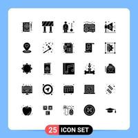 Set of 25 Commercial Solid Glyphs pack for marketing ad human radio frequency Editable Vector Design Elements