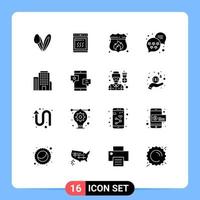 Group of 16 Solid Glyphs Signs and Symbols for american building access rating premium Editable Vector Design Elements