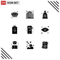 Set of 9 Modern UI Icons Symbols Signs for watching eye bag phone mobile Editable Vector Design Elements