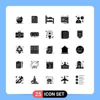 Set of 25 Vector Solid Glyphs on Grid for responsive adaptive form room bed Editable Vector Design Elements