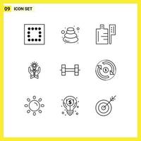 Outline Pack of 9 Universal Symbols of weightlifting marketing preparation idea business Editable Vector Design Elements