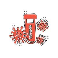 Coronavirus test icon in comic style. covid-19 cartoon vector illustration on isolated background. Medical diagnostic splash effect sign business concept.