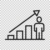 People with growth arrow icon in flat style. Work strategy vector illustration on white isolated background. Office training business concept.