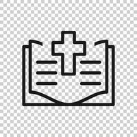 Bible book icon in flat style. Church faith vector illustration on white isolated background. Spirituality business concept.