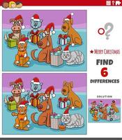 tarea de diferencias con mascotas con regalos de navidad vector