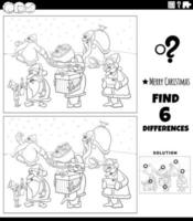 differences game with Santa Clauses coloring page vector