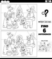 differences task with dogs on Christmas coloring page vector