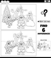 Juego de diferencias con santas cantando un villancico para colorear, pintar e imprimir vector