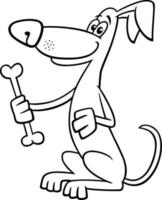 cartoon dog character with dog bone coloring page vector