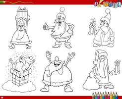 cartoon Santa Clauses with Christmas gifts coloring page vector