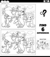 differences game with cartoon dogs coloring page vector